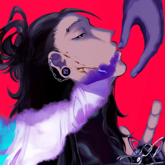 a full colored &amp; shaded bust up illust of Geto Suguru from JJK